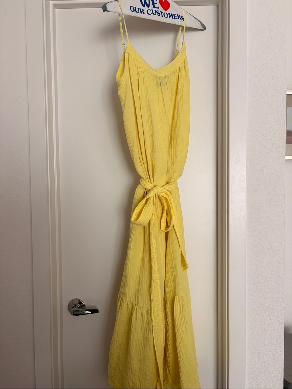 GAP Yellow Spaghetti-Strap Maxi Dress with Waist Tie